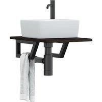 Basin Shelf Wall Mounted Steel and Solid Wood Oak