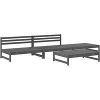 4 Piece Garden Lounge Set Grey Solid Wood Pine