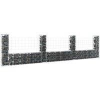 U-shape Gabion Basket with 4 Posts Iron 380x20x100 cm