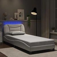 Bed Frame with LED without Mattress White 90x190 cm Single