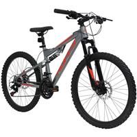 Huffy Marker 24" Full Suspension Mountain Bike, Grey – Boys MTB Age 12+, 21-Speed + Disc Brakes - Fits Riders 4/'8"- 5/'6" Tall