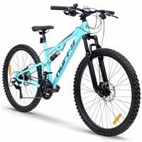 Huffy Marker 26" Full Suspension Mountain Bike Blue Boys MTB Ages 13+, 21 Speed Disc Brakes, Fits Riders 5/'0" to 5/'10"