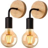 Indoor Wall Light,Vintage 2pcs Wall Lamp Industrial Wood E27 Wall Spotlight Retro Metal for Bedroom,Hallway?Bulb not included?