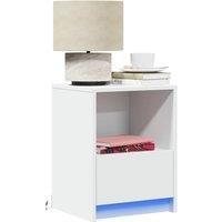 Bedside Cabinet with LED Lights White Engineered Wood