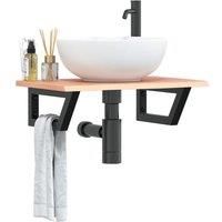 Basin Shelf Wall MountedSteel andSolid Wood Oak