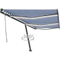 Manual Retractable Awning with LED 600x300 cm Blue and White