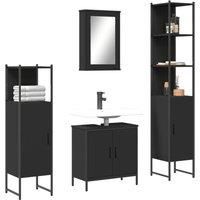 4 Piece Bathroom Furniture Set Black Engineered Wood