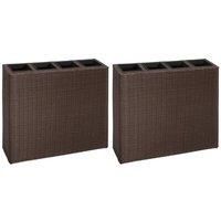 Garden Raised Bed with 4 Pots 2 pcs Poly Rattan Brown(2x41085)