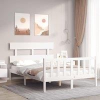 Bed Frame with Headboard White Small Double Solid Wood