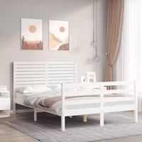 Bed Frame with Headboard White Small Double Solid Wood
