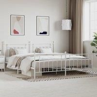 Metal Bed Frame with Headboard and Footboard White 200x200 cm