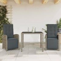 3 Piece Bistro Set with Cushions Grey Poly Rattan