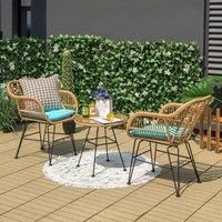 3 Pieces Patio Bistro Set Outdoor PE Rattan with Tempered Glass Table