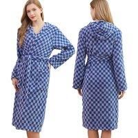 Coral Velvet Bathrobe With Checkerboard Design - 4 Colours