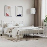 Metal Bed Frame with Headboard and Footboard White 180x200 cm Super King