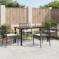 5 Piece Garden Dining Set with Cushions Black Poly Rattan