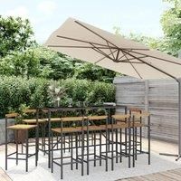 11 Piece Garden Bar Set Black Poly Rattan& Solid Wood Acacia