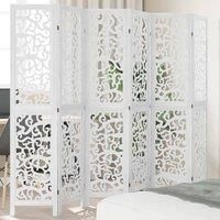 Room Divider 6 Panels White Solid Wood Paulownia