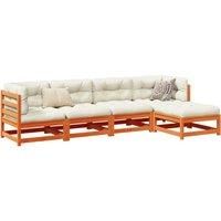 5 Piece Garden Sofa Set Wax Brown Solid Wood Pine