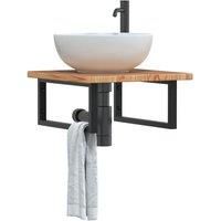 Basin Shelf Wall Mounted Steel and Solid Wood Oak