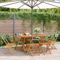 Folding Garden Chairs 6 pcs Green Fabric and Solid Wood