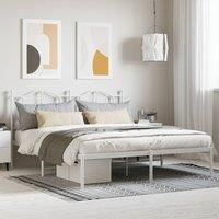 Metal Bed Frame with Headboard White 160x200 cm