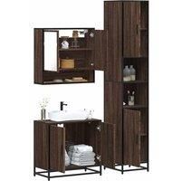 3 Piece Bathroom Furniture Set Brown Oak Engineered Wood