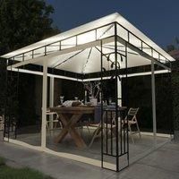 Gazebo with Mosquito Net&LED String Lights 3x3x2.73 m Cream