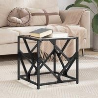 Coffee Table with Black Glass Top 40x40x41 cm Steel