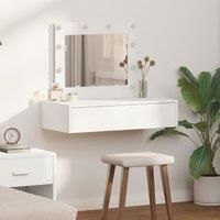 Wall Hanging Dressing Table with LED Lights - White