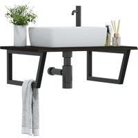 Basin Shelf Wall Mounted Steel and Solid Wood Oak