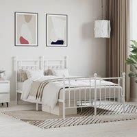 Metal Bed Frame with Headboard and Footboard White 120x190 cm Small Double