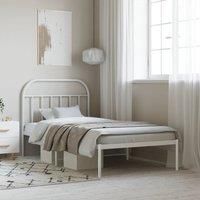 Metal Bed Frame with Headboard White 100x190 cm