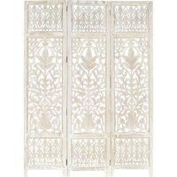 Hand carved 3-Panel Room Divider White 120x165 cm Solid Mango Wood
