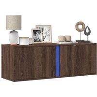 TV Wall Cabinet with LED Lights Brown Oak 100x31x35 cm