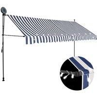 Manual Retractable Awning with LED 400 cm Blue and White