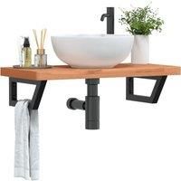 Basin Shelf Wall Mounted Steel and Solid Wood Beech