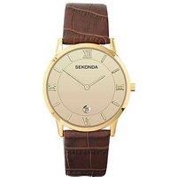 Sekonda Men'S Carter Brown Leather Upper Strap With Champagne Dial Watch