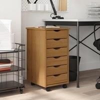 Rolling Cabinet with Drawers MOSS Honey Brown Solid Wood Pine