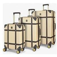 Rock Luggage Vintage 3 Piece Set Hardshell Retro Style 8 Wheel Spinner - Gold