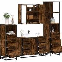 4Piece Bathroom Furniture SetSmoked Oak Engineered Wood