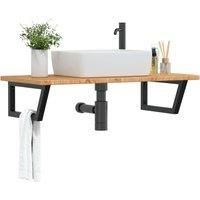 Basin Shelf Wall Mounted Steel and Solid Wood Oak