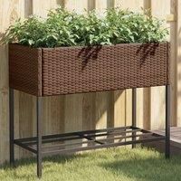 Garden Planter with Shelf Brown Poly Rattan
