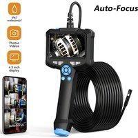 Industrial Endoscope Camera 4.3Inch Auto Focus 1080P Borescope with 8Adjustable Lights IP67 Waterproof for Plumbing Automotive