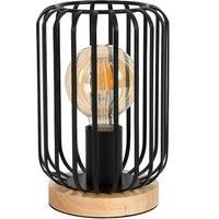 Vintage Desk Lamp,Bedside Lamp Bedroom Cage for E27 Bulb, 60W Black Wood & Metal Table Lamp for Bedroom£Bulb not included£