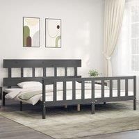 Bed Frame with Headboard Grey 200x200 cm Solid Wood