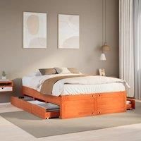 Bed Frame without Mattress with Drawers Wax Brown 150x200 cm King Size Solid Wood Pine