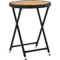 Tea Table Black 60 cm Poly Rattan and Solid Acacia Wood