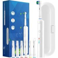 Smart Rotating Electric Toothbrush, Round Head Rechargeable Electric Toothbrush with 6 Heads,