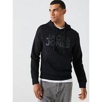 Jack & Jones Large Chest Logo Overhead Hoodie - Black